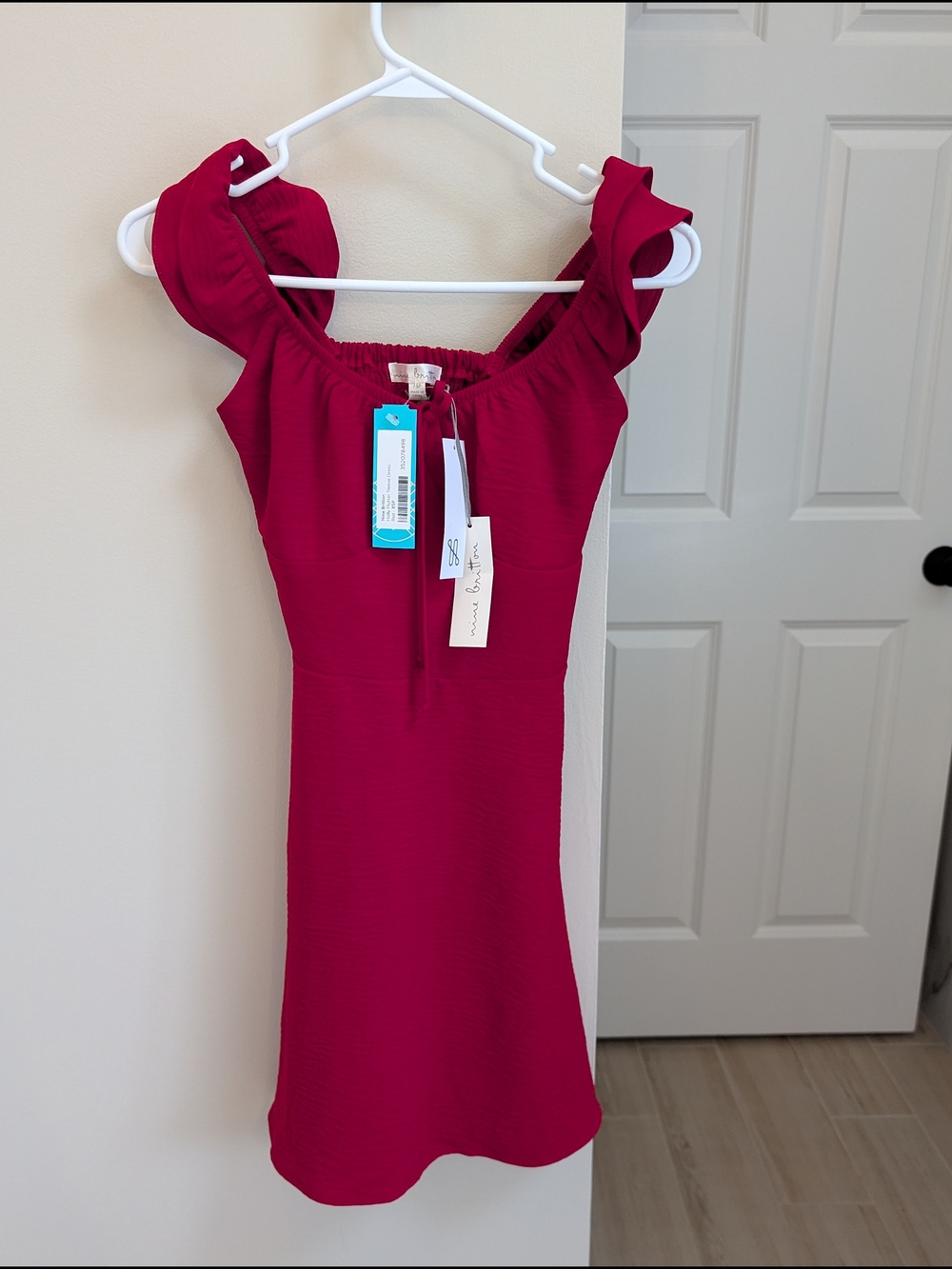 nine britton Raspberry Mini Dress with Ruffled Sleeves